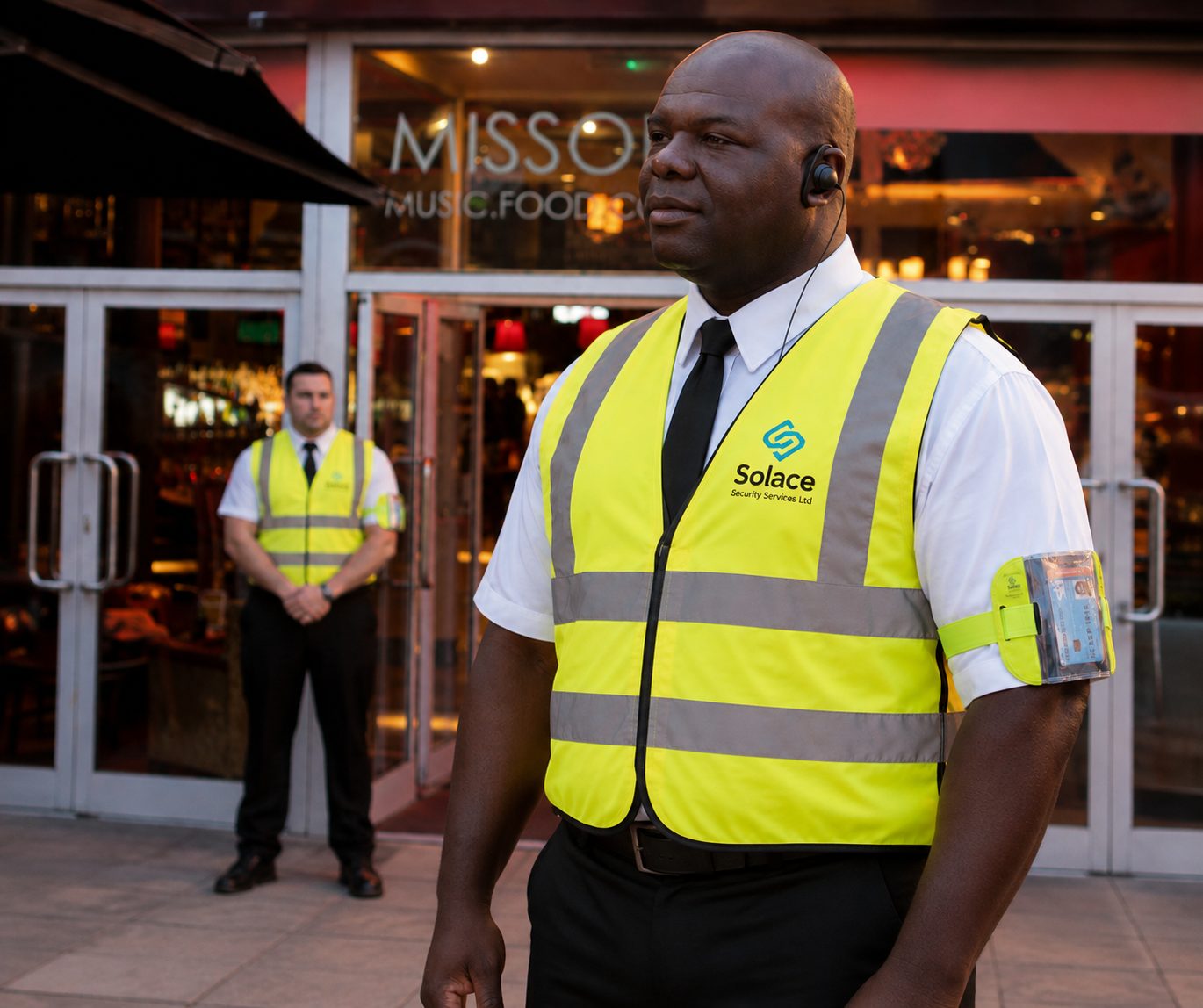 Solace door supervisor on duty at a venue entrance